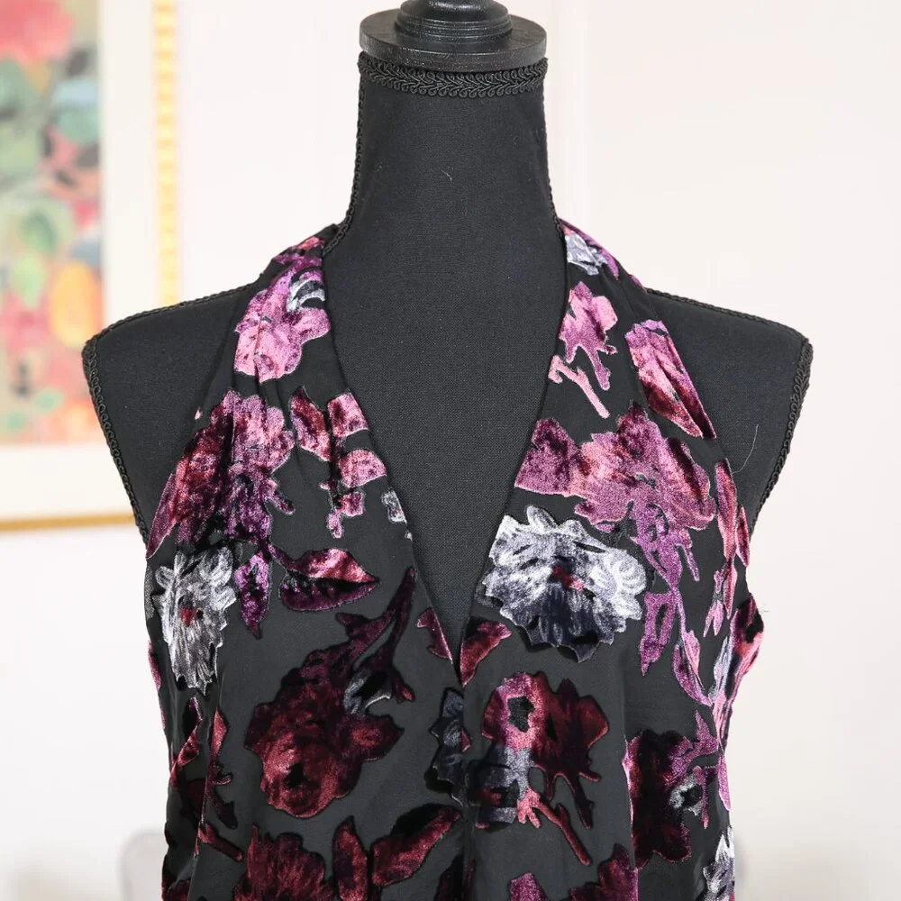 BB Dakota Kensie Black and Purple Velvet Burnout Floral Print Dress